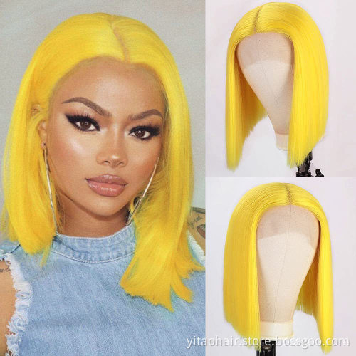 Wholesale price Pink Bob Wig Depuy Synthes Tfnadvanced Female High Temperature Silk Chemical Fiber Lace front  colored  Bob Wig